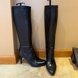 Elegant Black Knee-High Cole Haan Boots, Size 9, with dust bag